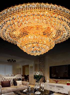 厅水晶灯圆形大气客吊灯欧大厅吸顶式led灯73348具遥控奢灯华宾馆