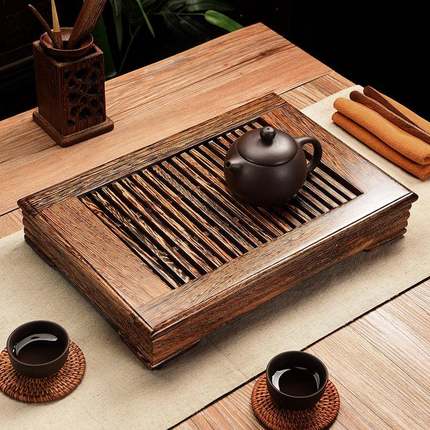 OF9D小号鸡翅木茶盘储水式茶台黑檀茶海抽屉简约家用实木托盘迷长