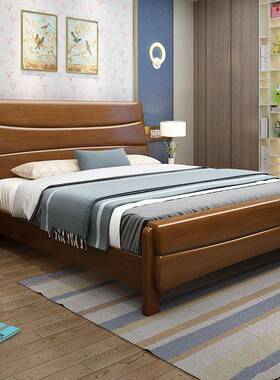 新中式实OYF木床橡胶1.8米大木高床全实木双5人床1.米单人床箱储