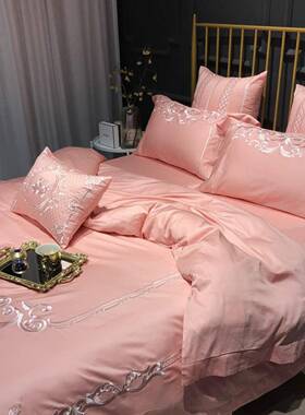 轻奢211013/4/025新款全棉粉红色四上件套10纯棉床0被套欧式结单