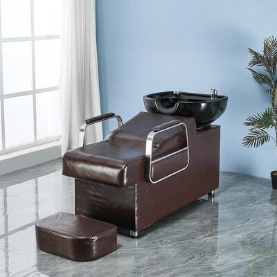 美发店EJO洗头床发廊专用不疗锈半钢扶手陶瓷盆躺式头床理发店水