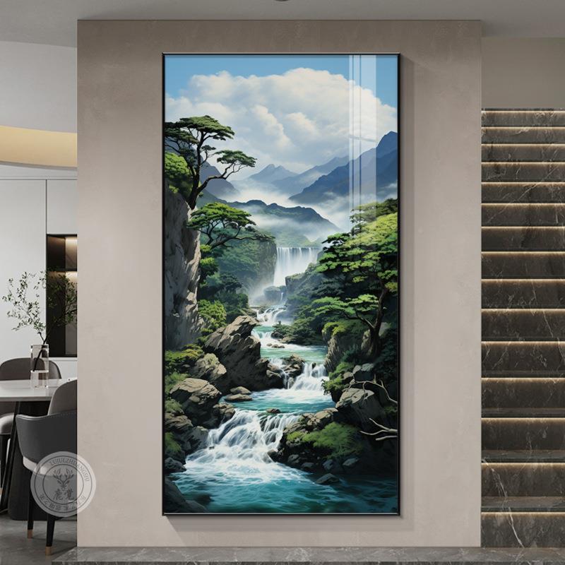 道风景画入户玄关BIK挂正画对门走廊过山装饰画源远流长水画