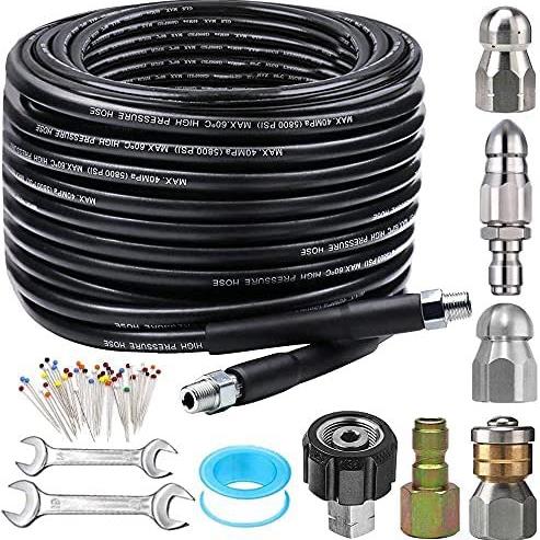 100FT高压清洗机下水道喷射器套件5800PSI排水清洁软管1/4英寸