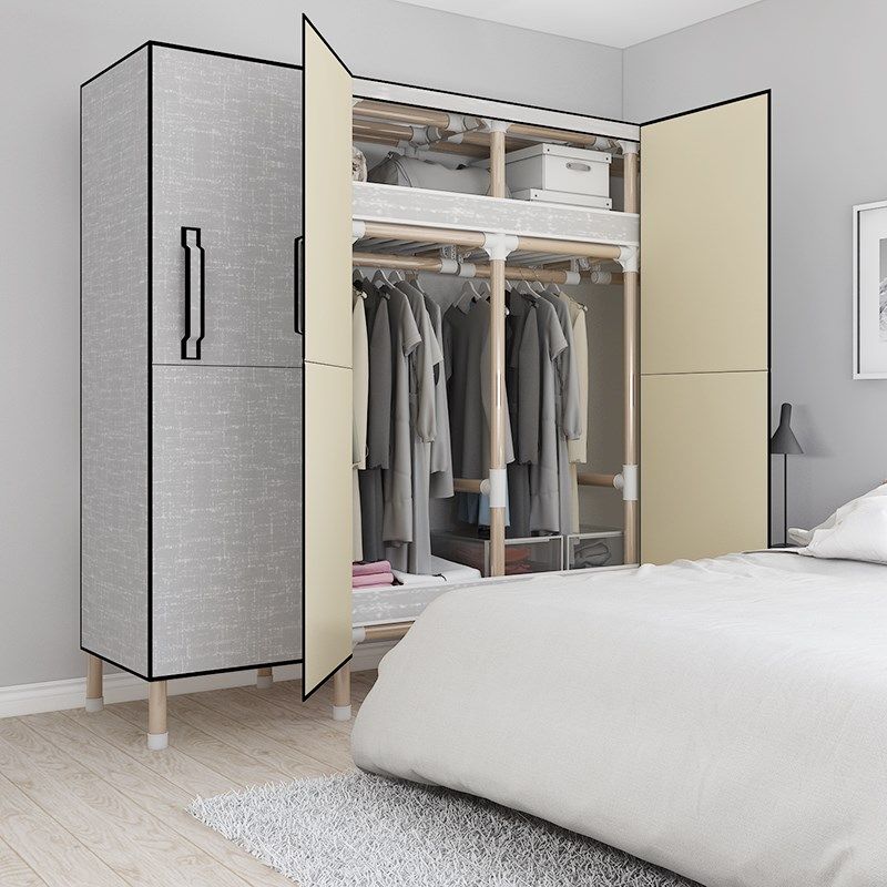 开门布衣柜简易衣柜m钢管加粗加厚全钢布艺出租房卧室家用布柜锦