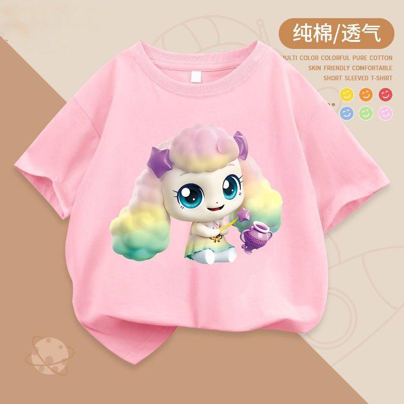 女童短袖T恤奇妙萌可衣服卡通夏季上衣纯棉幸福萌可女孩打底衫薄