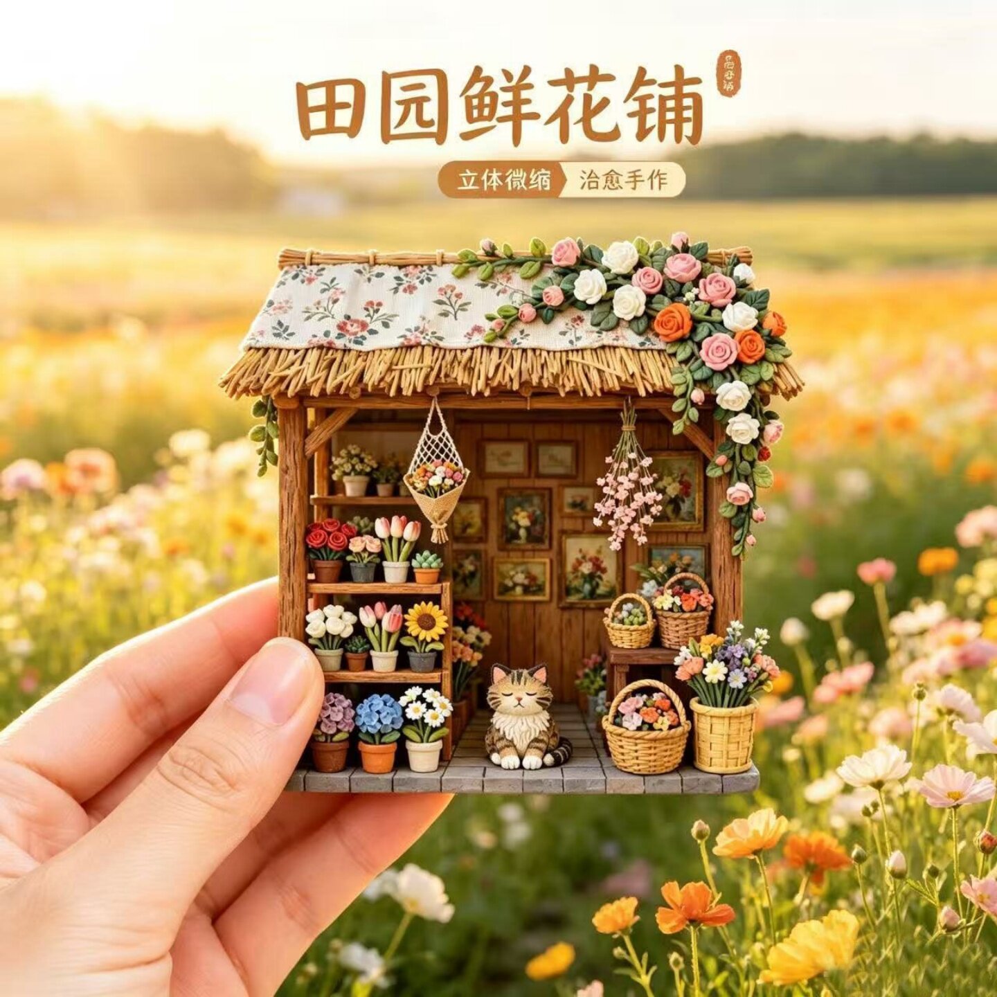 田园鲜花铺创意树脂磁吸冰箱贴