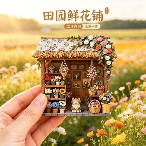 田园鲜花铺创意树脂磁吸冰箱贴