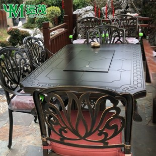 远茂户外烧烤桌庭院烤肉桌子家用木炭桌别墅露台桌子室外铸铝桌椅
