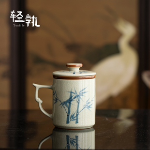 轻孰哥窑茶杯茶水分离家用带盖子陶瓷水杯办公室过滤泡茶杯杯子礼