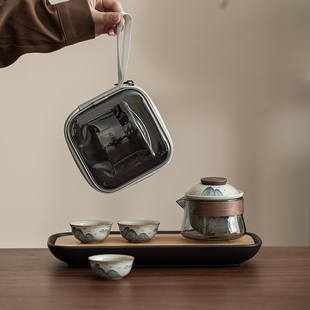 轻孰旅行茶具套组可携式 泡茶壶一壶三杯玻璃快客杯户外露营泡茶杯