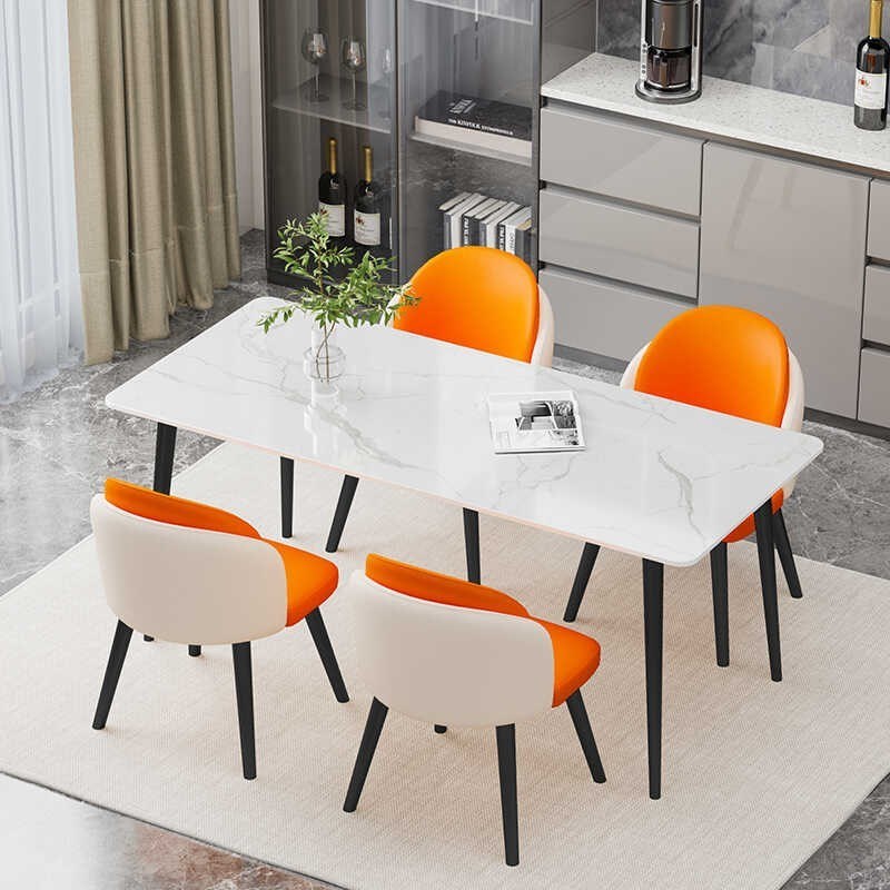 轻奢岩板餐桌家用小户型现代简约轻奢网红长Q方形餐桌椅组合新款