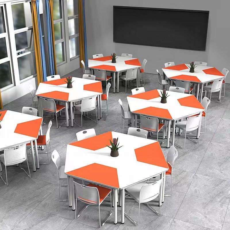 六边形培训桌椅组合团体活动w阅览桌六角实验桌智慧教室学生拼接