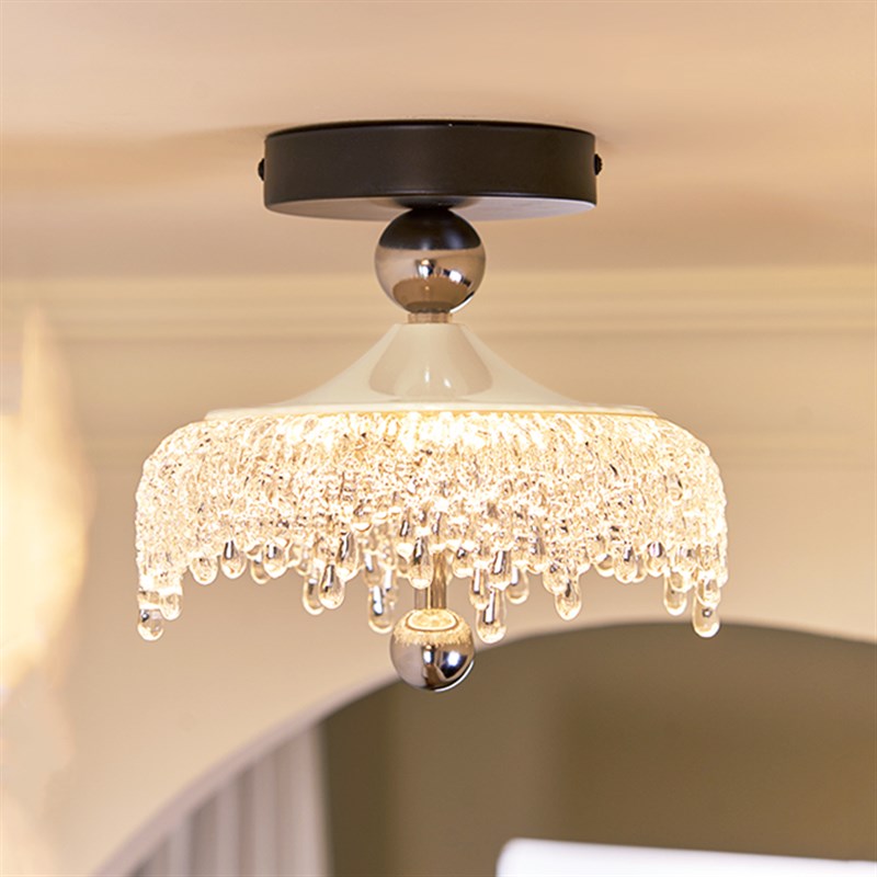 法式中古奶油风水滴过道吸顶灯复古奶泥J色仿水晶高级感走廊阳台