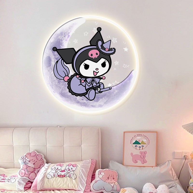 米奇儿童房装饰画带灯女孩房卧室A床头挂画艾莎公主房间发光壁灯