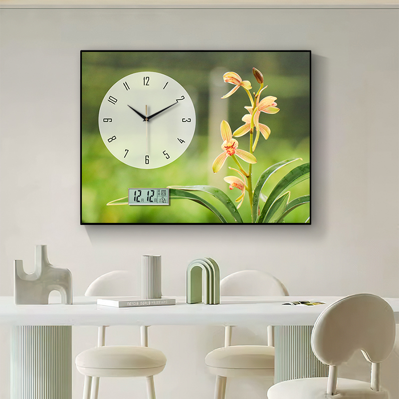 电表箱装饰画免打孔o兰花国兰万年历配电闸箱遮挡钟表静音客厅挂