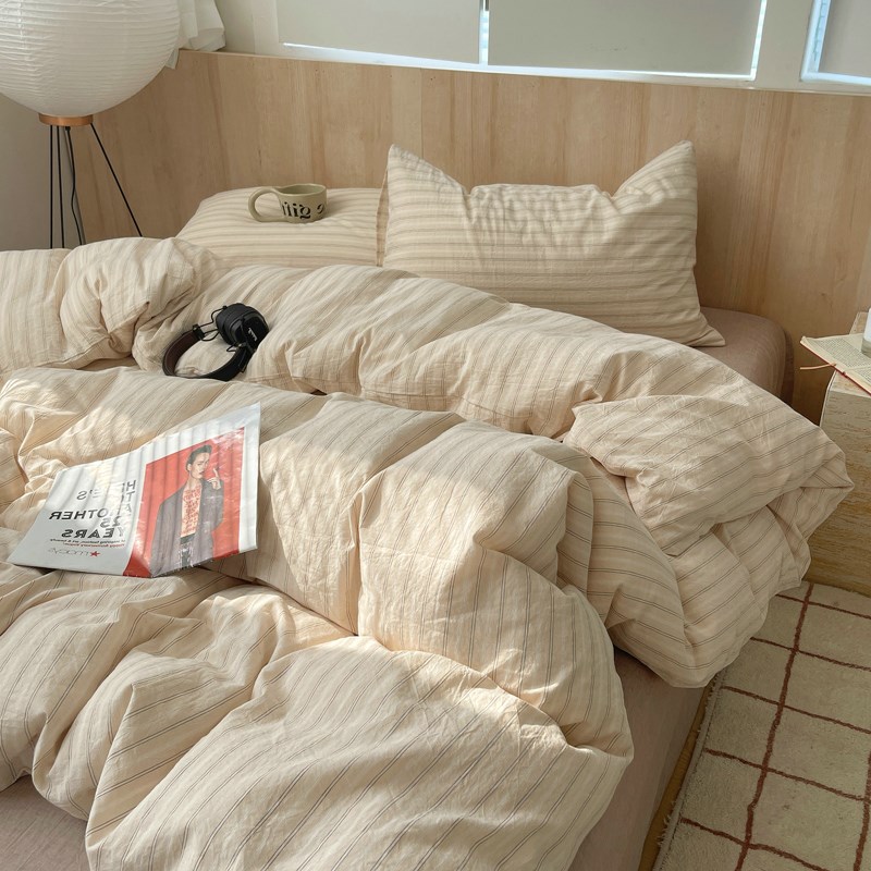 2024年新款全棉色织水洗棉四件套床单被罩学生宿舍床上三件套