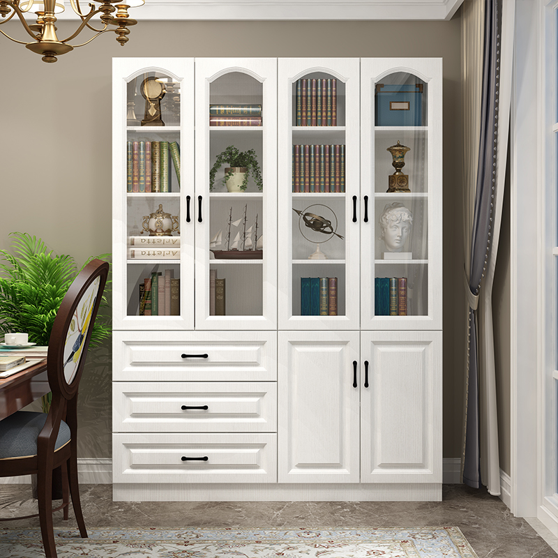 玻璃门满墙书柜简约现代实木落地书柜带门置物架整面墙大书柜定制