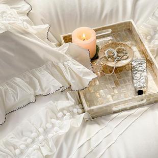 高档法式 漫公主风纯色蕾水丝仙花边洗棉超柔裸GHM睡纯棉被套女床