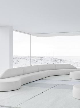 简约皮商务会客弧形布QSI艺沙发办公室创意休闲待休息区异形艺组