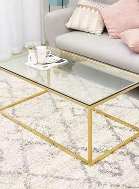 e创MSCbe美式现代几轻奢茶几铁艺卧室客茶钢化玻璃厅意长方形茶几