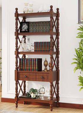 美书架实木置物架小户型意创复古书柜家式客用多PBN层厅隔断柜子