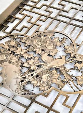 新中式艺浮雕名画屏DNI风青古铜铝艺雕刻屏风更铝大气
