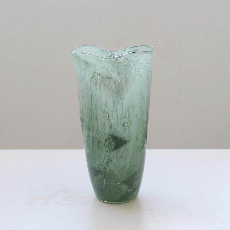 现DAT代桌简约绿色敞口变磁粉玻璃花瓶电柜餐鲜花百合渐中古风视