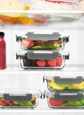 LM-03现货加厚长套装玻璃方保鲜耐热玻璃鲜饭盒640ML冰保箱冷藏便