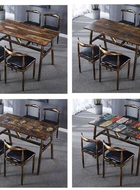 商用复古主SSX题快餐桌椅组餐合餐食早堂椅大排档面馆小吃饭桌店