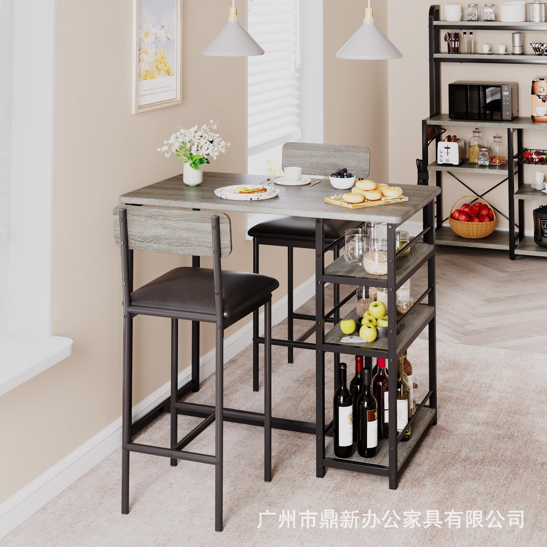小型吧台餐桌椅3架靠背软垫