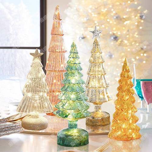 HKS新置款出口圣摆件装饰灯玻璃圣树商场橱窗室诞内氛围诞场景布