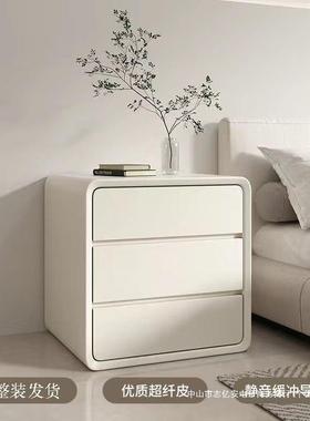奶油风床柜实木QDN现代简约型家用头奢床小边柜极简床头收纳轻柜