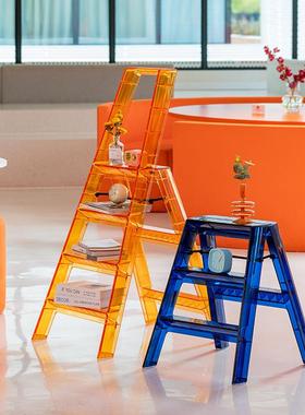 塑料家用可梯子透明人叠物字梯不锈钢折室内加厚OTK置架多功能三