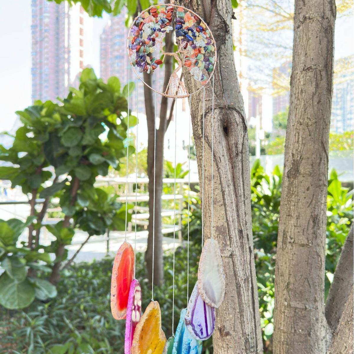 然水晶碎石捕网铃生命树阳光49148梦捕手玛瑙片手天工汽车风装饰
