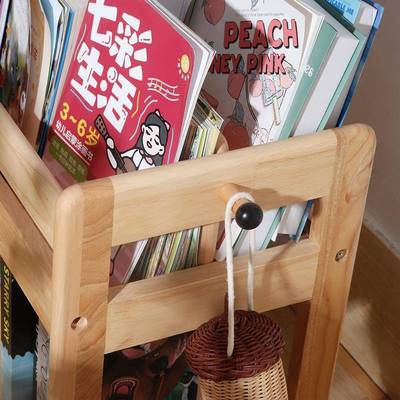 宝宝书架阅读置地架落收儿童物房绘本架实YUF木可移动带轮玩具纳