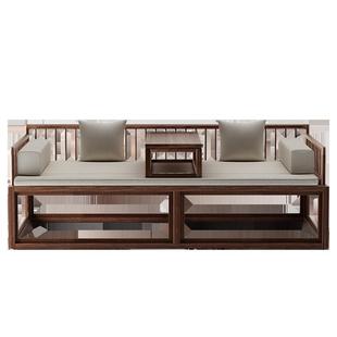 小户型新中式沙罗榆汉床老木客厅实发木抽拉伸简缩约储物推005拉