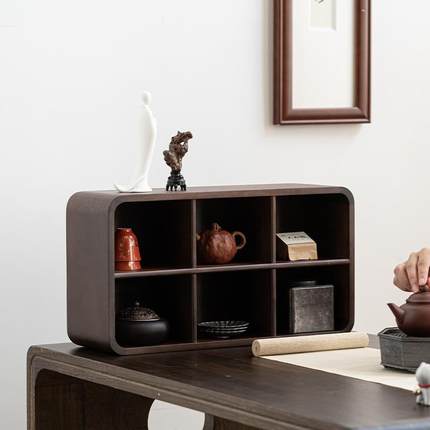 实木胡桃木博古架可挂墙多宝置架茶物阁壶陶瓷储收物柜藏架收YCL