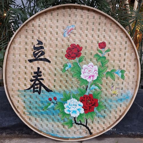 农家乐新款匠心人物民宿饭店包间墙面装饰手绘簸箕画墙饰墙壁挂饰