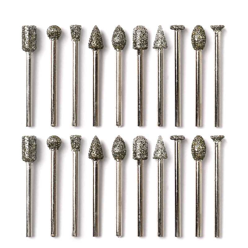 金刚砂磨头20PC金刚石粗砂磨针磨棒玉石雕刻打磨去皮工具电磨配件