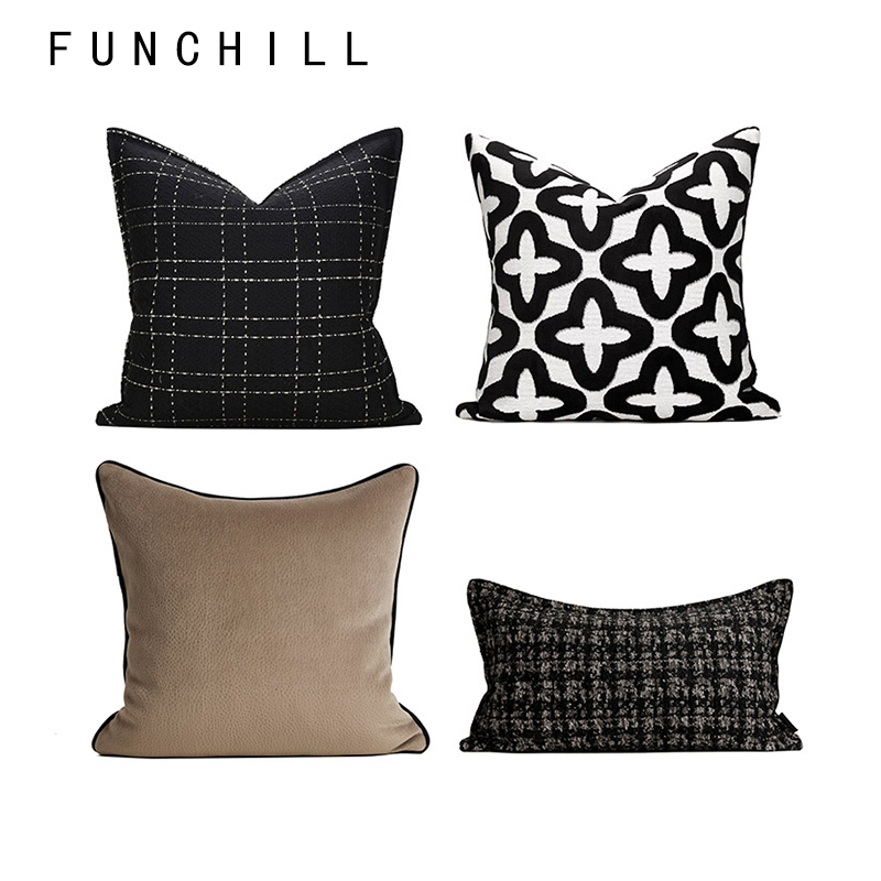 FUNCHILL【复古拿铁】轻奢客厅沙发抱枕黑咖色高级棉麻柔软靠垫枕
