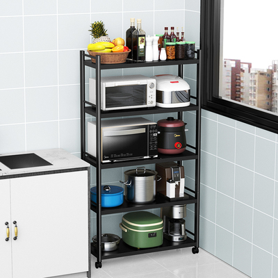 不锈钢厨房置物架落地多层微波炉烤箱家用电器收纳架储物柜可移动