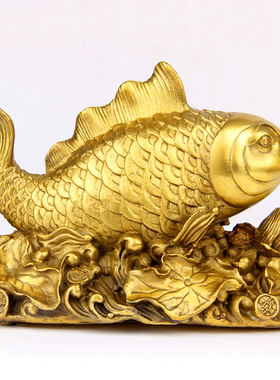 朴器 铜年年有余(鱼)摆件 铜鱼摆件 荷花鱼摆件