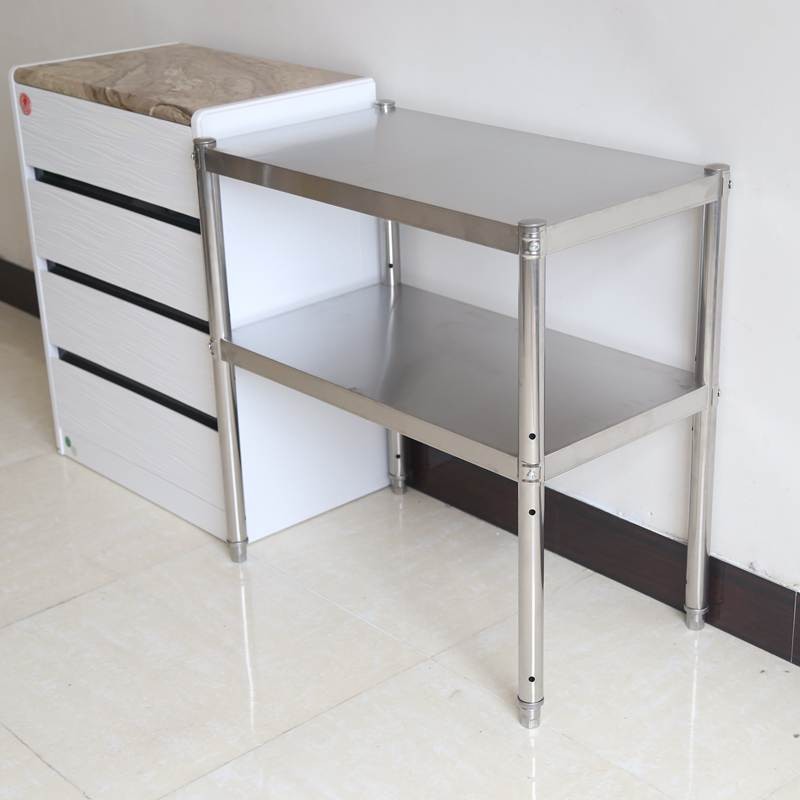 厨房不锈钢置物架落地2层微波炉架橱柜台面收纳架多层调料架锅架