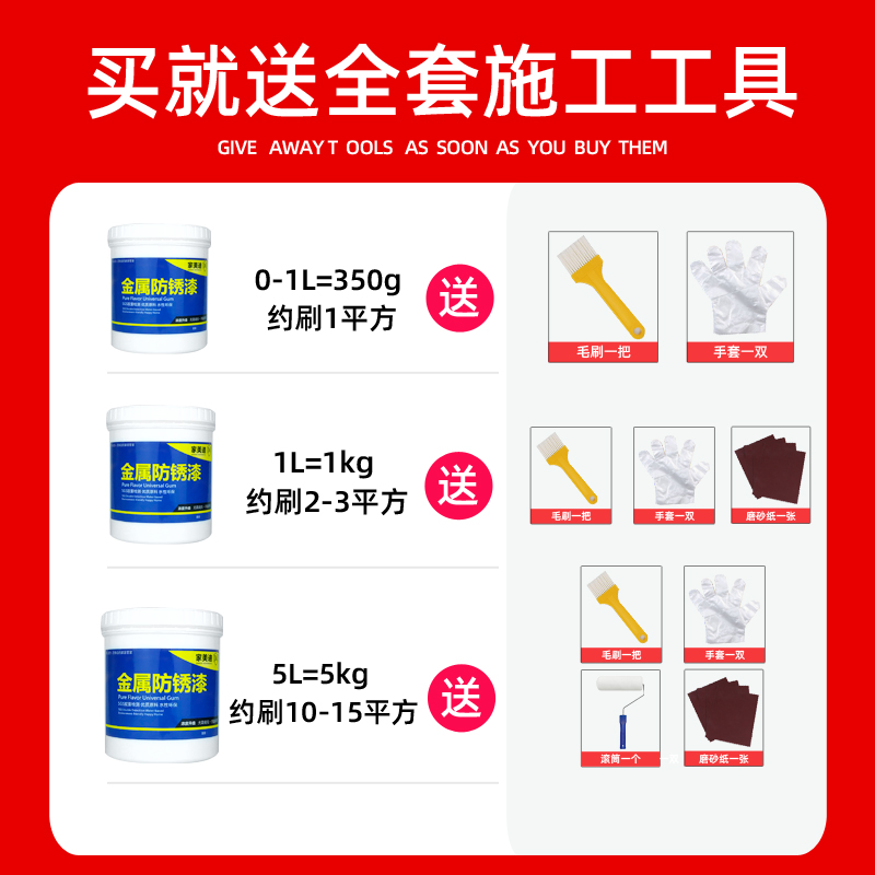 金属漆防锈漆水性油漆家用栏杆铁门窗黑白色翻新快干防腐防水自刷