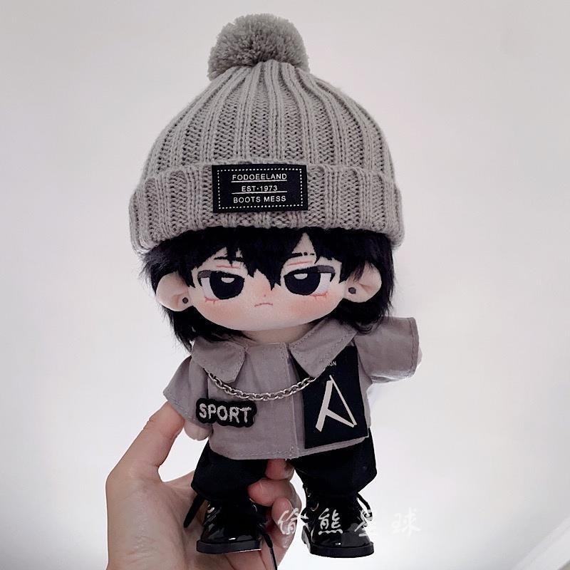 20cm娃衣现货酷字母灰衬衫灰帽帅送项链棉花娃娃衣服胖胖体可穿