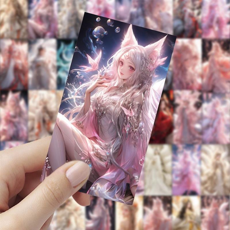 180张古风九尾狐少女贴纸狐系少女魅惑九尾狐手账笔记本创意贴画
