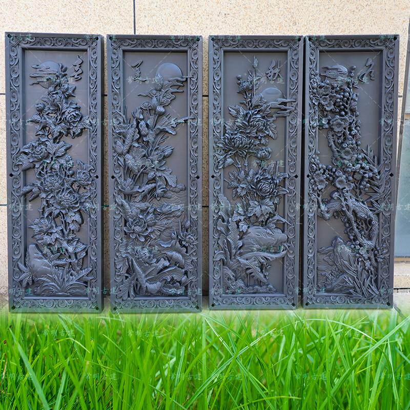 49x145春夏秋冬树脂迎门墙竖版挂件新中式影壁墙塑料彷古浮雕装饰