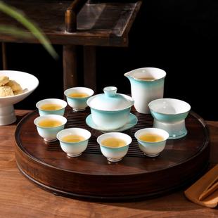 手绘盖碗茶杯家用办公室客厅会客泡茶高档 功夫茶具套装