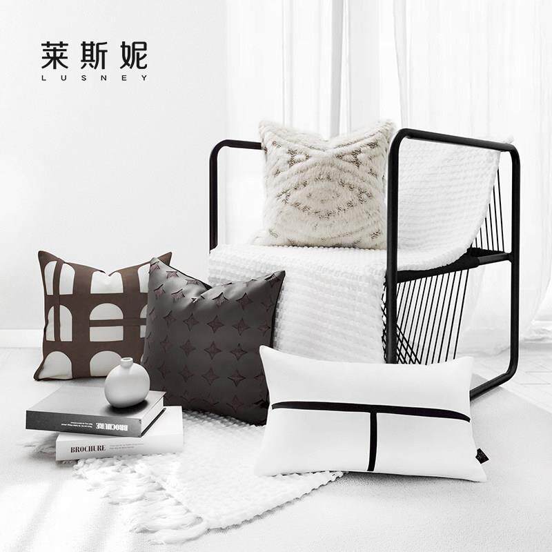 抱枕沙发客厅现代轻奢风高档皮靠垫简约样板间棉麻设计师靠枕头