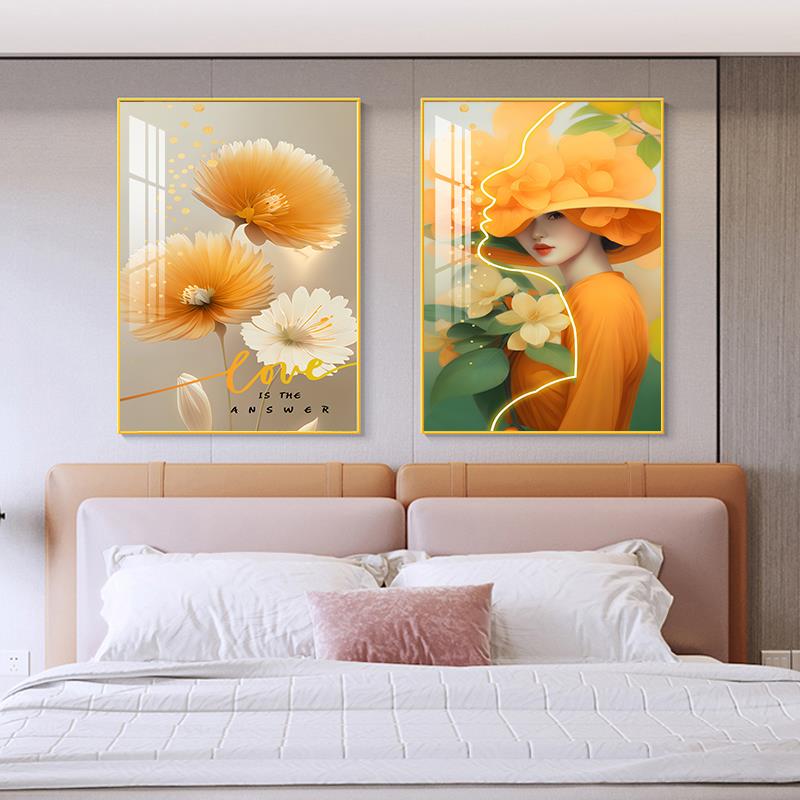 北欧卧室床头挂画现代简约主卧房间墙面装饰画酒店宾馆双联画壁画图片